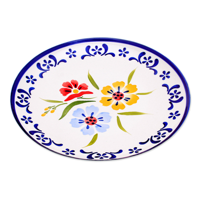Frühstücksteller aus Keramik - Kunsthandwerklich gefertigter Keramikteller mit Blumenmuster