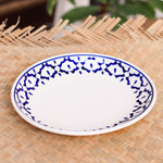 Ceramic plate, 'Blue Pineapple' - Oval Ceramic Plate from Thailand