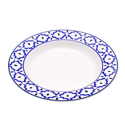 Ceramic luncheon plate, 'Blue Pineapple' - Handcrafted Blue and White Luncheon Plate