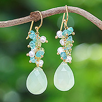 Gold-plated multi-gemstone dangle earrings, 'Paradise Blooming'