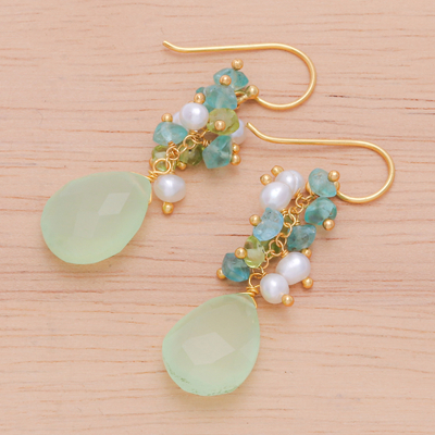 Gold-plated multi-gemstone dangle earrings, 'Paradise Blooming' - 18k Gold-Plated Multi-Gemstone Dangle Earrings from Thailand