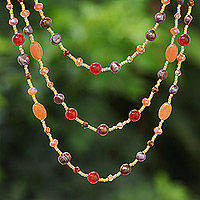 Multi-gemstone beaded strand necklace, 'Fancy Orange' - Colorful Multi-Gemstone Beaded Strand Necklace from Thailand