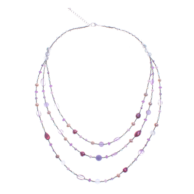 Purple Multi-Gemstone Beaded Strand Necklace from Thailand