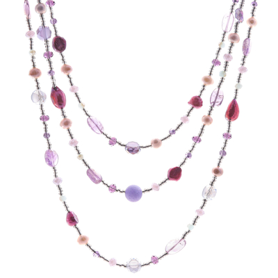 Multi-gemstone beaded strand necklace, 'Fancy Purple' - Purple Multi-Gemstone Beaded Strand Necklace from Thailand