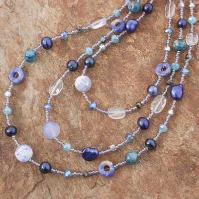 Collar de hilo con múltiples piedras preciosas - Collar de hilo con cuentas de múltiples piedras preciosas azules de Tailandia