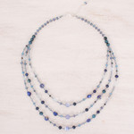 Multi-gemstone beaded strand necklace, 'Dreamy Blue' - Blue Multi-Gemstone Beaded Strand Necklace from Thailand