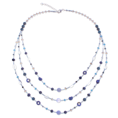 Halskette mit Perlen aus mehreren Edelsteinen - Blaue Multi-Edelstein-Perlenkette aus Thailand