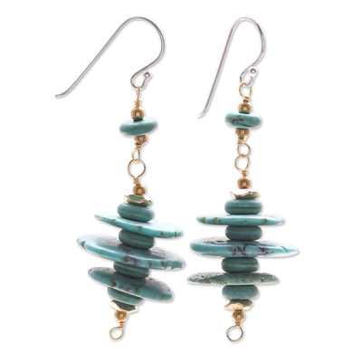 Reconstituted Turquoise Dangle Earrings with 14k Gold Accent