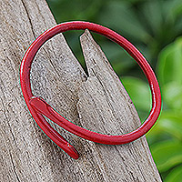 Leather cuff bracelet, 'Young Bud in Red' - Unisex Red Dyed Leather Cuff Bracelet Handmade in Thailand