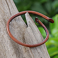 Leather cuff bracelet, 'Young Bud in Brown' - Unisex Brown Dyed Leather Cuff Bracelet Handmade in Thailand