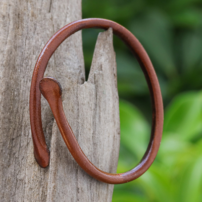 Leather cuff bracelet, 'Young Bud in Brown' - Unisex Brown Dyed Leather Cuff Bracelet Handmade in Thailand