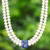 Cultured pearl and lapis lazuli beaded pendant necklace, 'Lapis Lazuli Aura' - Thai Cultured Pearl and Lapis Lazuli Beaded Pendant Necklace (image 2) thumbail