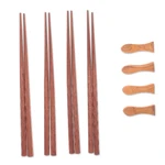 Teak wood chopsticks set, 'Tasty Meal' (set for 4) - 4 Pairs of Teak Wood Chopsticks with Rests from Thailand