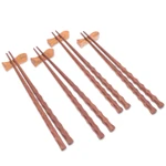 Teak wood chopsticks set, 'Tasty Meal' (set for 4) - 4 Pairs of Teak Wood Chopsticks with Rests from Thailand