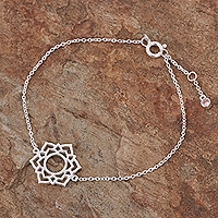 Cubic zirconia pendant bracelet, 'Pink Chakra Crown' - Sterling Silver Pendant Bracelet with Pink Cubic Zirconia
