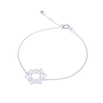 Cubic zirconia pendant bracelet, 'Pink Chakra Crown' - Sterling Silver Pendant Bracelet with Pink Cubic Zirconia