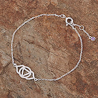 Cubic zirconia pendant bracelet, 'Purple Third Eye' - Sterling Silver Pendant Bracelet with Purple Cubic Zirconia