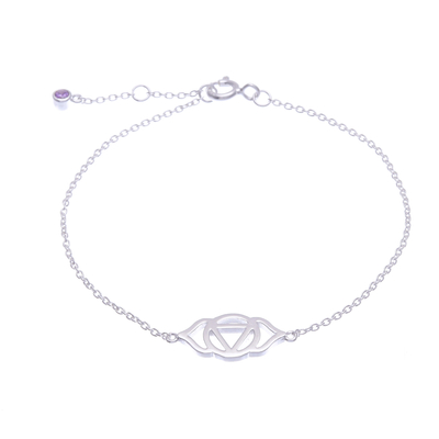 Sterling Silver Pendant Bracelet with Purple Cubic Zirconia