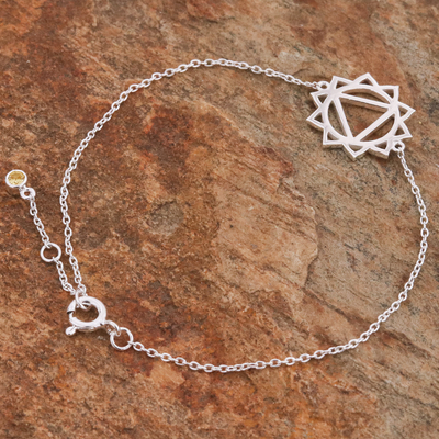 Cubic zirconia pendant bracelet, 'Solar Chakra Spin' - Cubic Zirconia Pendant Bracelet with Chakra Motif