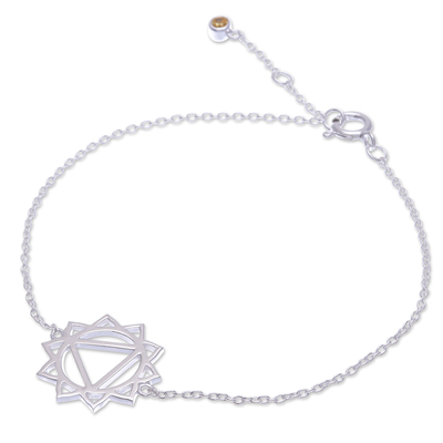 Cubic zirconia pendant bracelet, 'Solar Chakra Spin' - Cubic Zirconia Pendant Bracelet with Chakra Motif