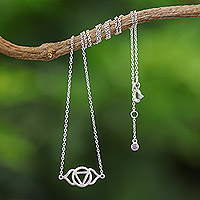 Halskette mit Zirkonia-Anhänger, „Lila Drittes Auge“ – Halskette mit Anhänger aus Sterlingsilber mit violettem Zirkonia