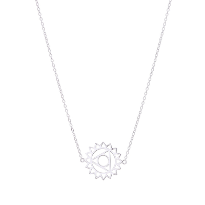 Cubic zirconia pendant necklace, 'Blue Throat Chakra' - Sterling Silver Pendant Necklace with Blue Cubic Zirconia