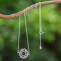 Cubic zirconia pendant necklace, 'Green Heart Chakra' - Sterling Silver Pendant Necklace with Green Cubic Zirconia