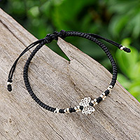 Silver pendant bracelet, 'Charming Butterfly' - Thai Hand-braided 950 Silver Butterfly Pendant Bracelet