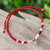 Silver pendant macrame bracelet, 'Petite Flower in Red' - Thai Silver Pendant Beaded Macrame Bracelet in Red (image 2) thumbail