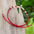 Silver pendant macrame bracelet, 'Petite Flower in Red' - Thai Silver Pendant Beaded Macrame Bracelet in Red (image 2b) thumbail
