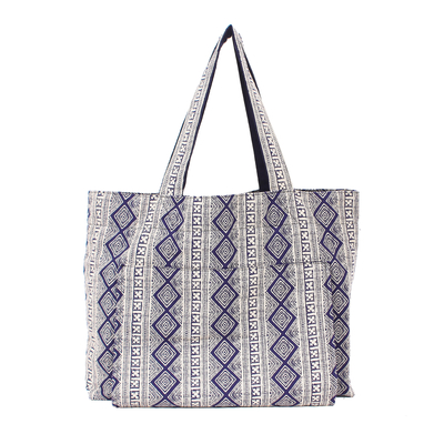 Cotton yoga mat bag, 'Midnight Peace' - Midnight Cotton Yoga Mat Bag with Geometric Pattern