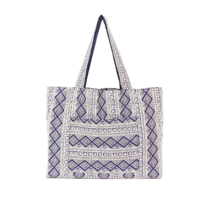 Midnight Cotton Yoga Mat Bag with Geometric Pattern, 'Midnight Peace