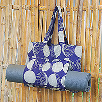 Cotton yoga mat bag, 'Midnight Energy' - Midnight Cotton Yoga Mat Bag with Modern Pattern