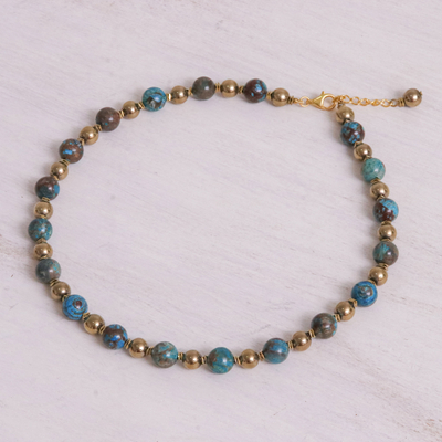 Gold-accented jasper and hematite beaded necklace, 'Golden Planet' - Jasper and Hematite Beaded Necklace with Gold Accented Clasp