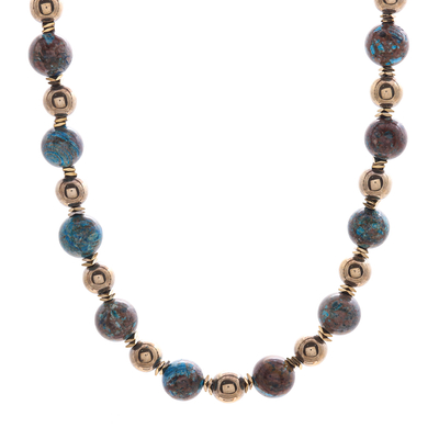Gold-accented jasper and hematite beaded necklace, 'Golden Planet' - Jasper and Hematite Beaded Necklace with Gold Accented Clasp