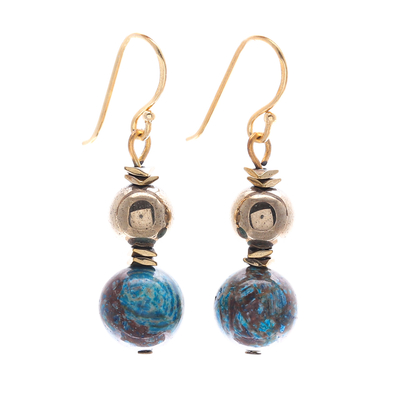Jasper and Hematite Dangle Earrings with Gold Accented Hooks