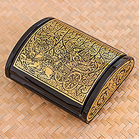 Lacquered wood jewelry box, 'Rama Rides to Battle' - Lacquered Wood Hindu Theme Jewelry Box
