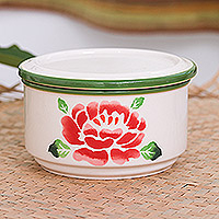 Decorative ceramic box, 'Blooming Poppy' - Artisan Crafted Floral Decorative Box