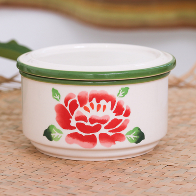 Caja decorativa de cerámica. - Caja decorativa floral artesanal.