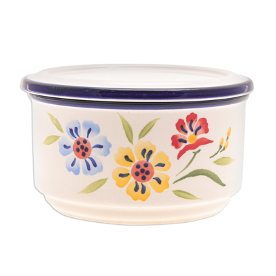 Dekorative Keramikdose - Mehrfarbige, florale Dekobox aus Keramik