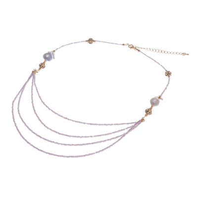 Gold-accented quartz and cultured pearl pendant necklace, 'Icy Shores in White' - Thai 18k Gold-Accented Pearl and Quartz Pendant Necklace