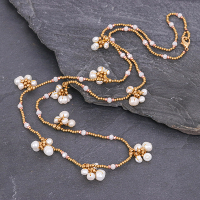 collar de cuentas de perlas cultivadas - Collar con cuentas de latón y perlas cultivadas de Tailandia