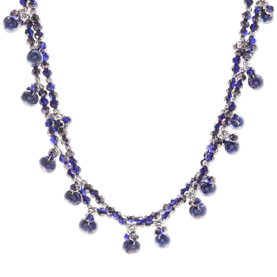 Blue Cultured Pearl Beaded Necklace with Silver Accents