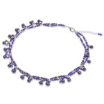 Cultured pearl beaded necklace, 'Wonderful Blue' - Blue Cultured Pearl Beaded Necklace with Silver Accents