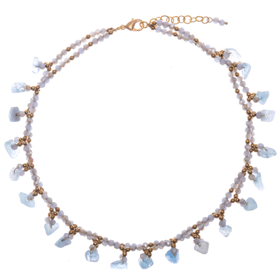 Aquamarine Beaded Necklace with 14k Gold Accents