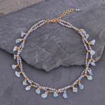 Aquamarine beaded necklace, 'Wonderful Light Blue' - Aquamarine Beaded Necklace with 14k Gold Accents