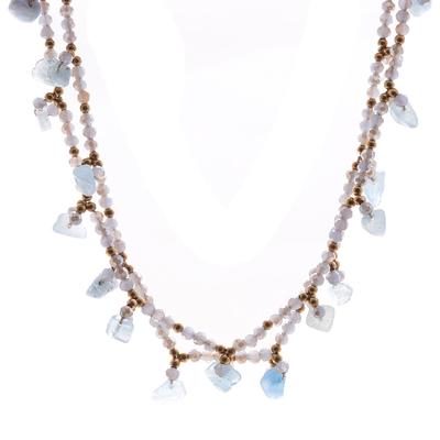 Aquamarin-Perlenkette - Aquamarin-Perlenkette mit 14-karätigen Goldakzenten