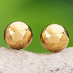 Gold stud earrings, 'Orbs of Wealth' - Thai 14k Gold Stud Earrings with Gold-Plated Clasps