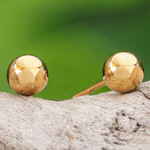 Gold stud earrings, 'Orbs of Wealth' - Thai 14k Gold Stud Earrings with Gold-Plated Clasps