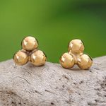 Gold stud earrings, 'Dots of Wealth' - 14k Gold Stud Earrings with Gold-Plated Clasp from Thailand